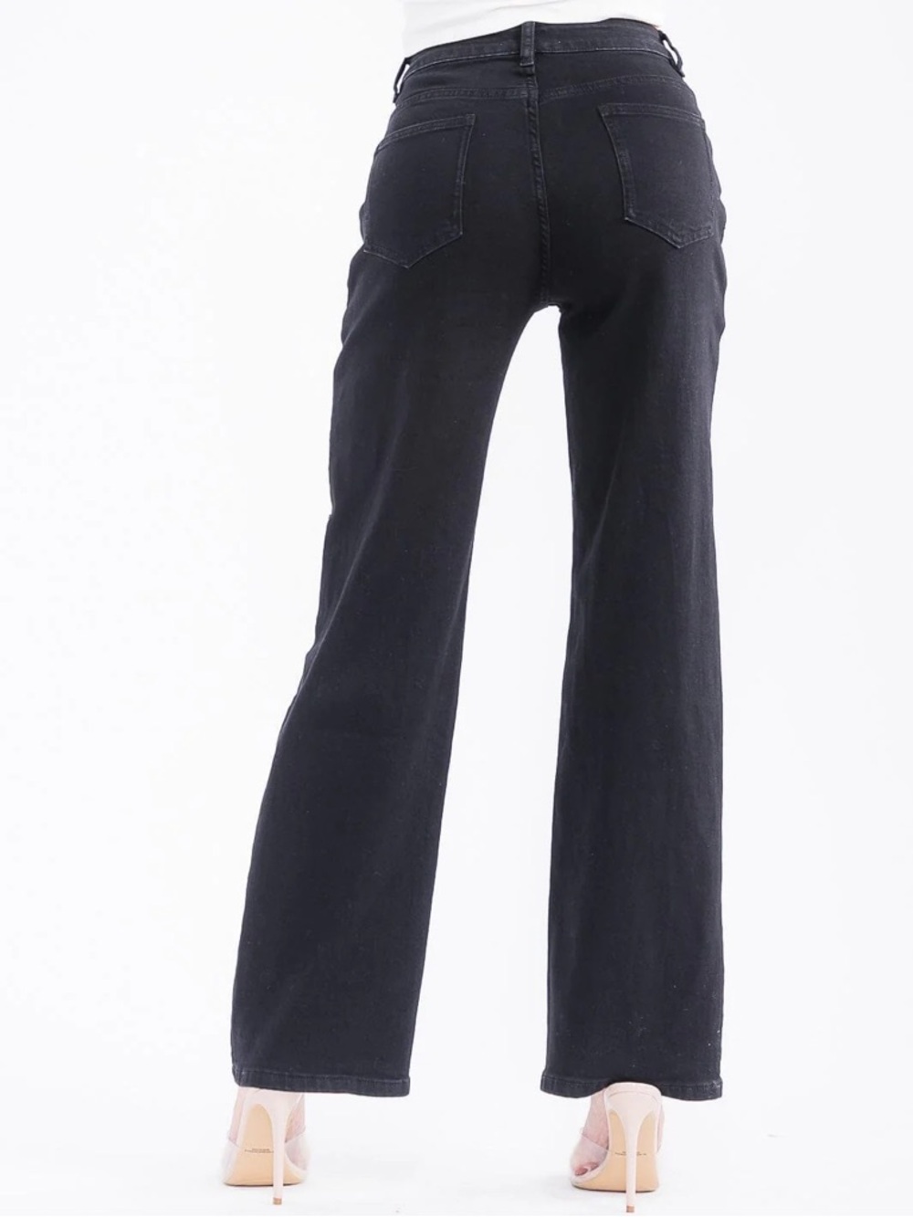 Blogger favorite Black Embroidered Straight Leg High Waist Statement Jeans - Picture 3 of 6
